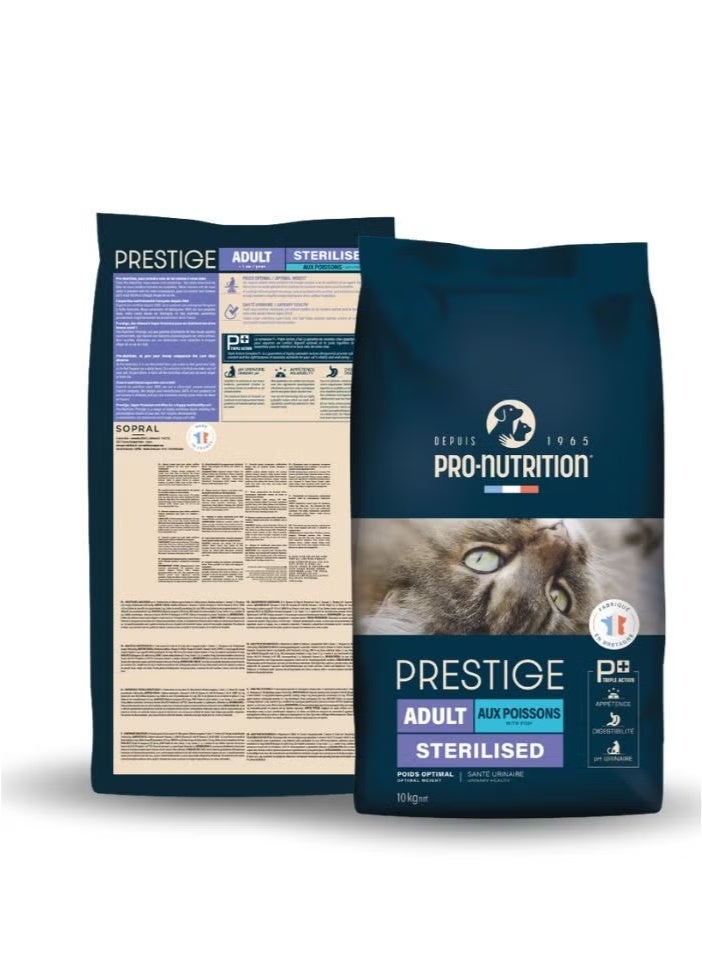 Pro Nutrition Prestige Cat Adult Sterilised Fish 10kg | High-Protein Dry Cat Food for Weight & Urinary Health, Strong Muscles, Skin & Shiny Coat - Image 1
